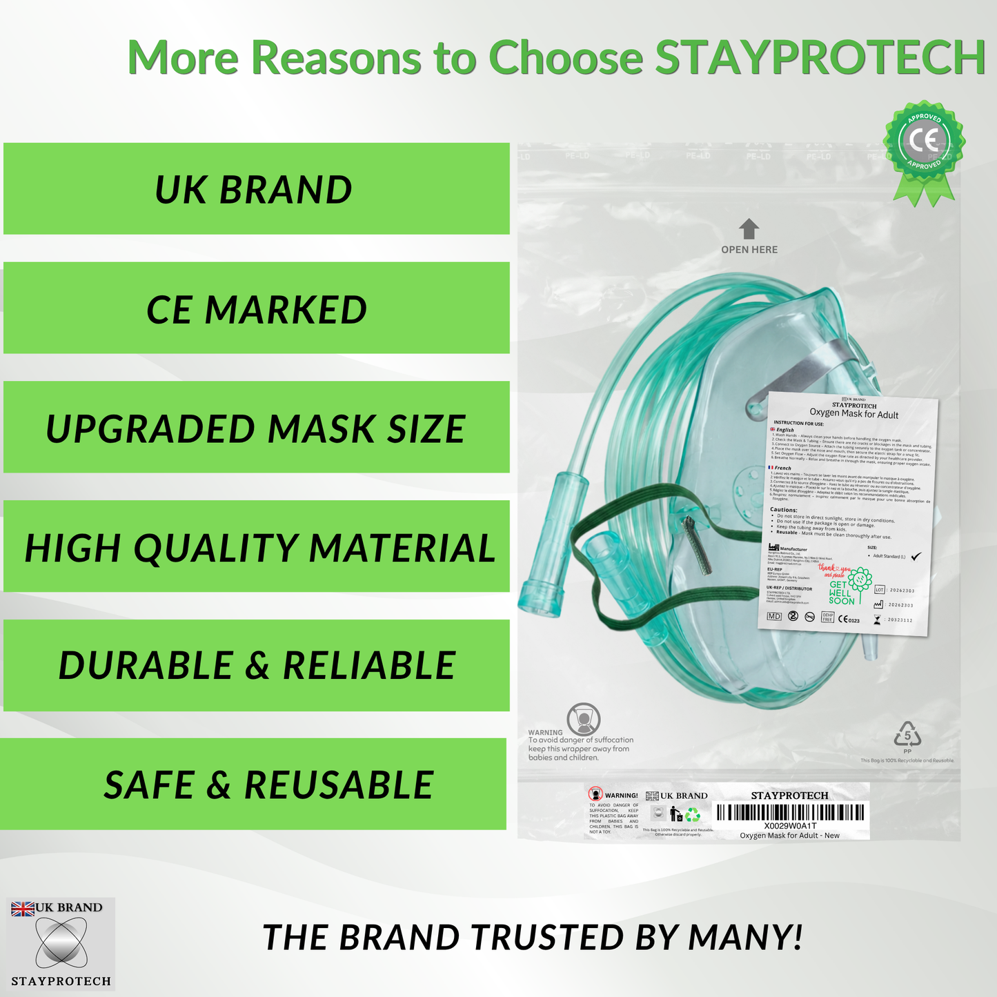 STAYPROTECH Oxygen Mask with 2.1m Tubing Medical Oxygen Mask for Adult. Enhances Oxygen Therapy at Home. Comfortable Fit, Adjustable Strap & Soft Medical Grade PVC.