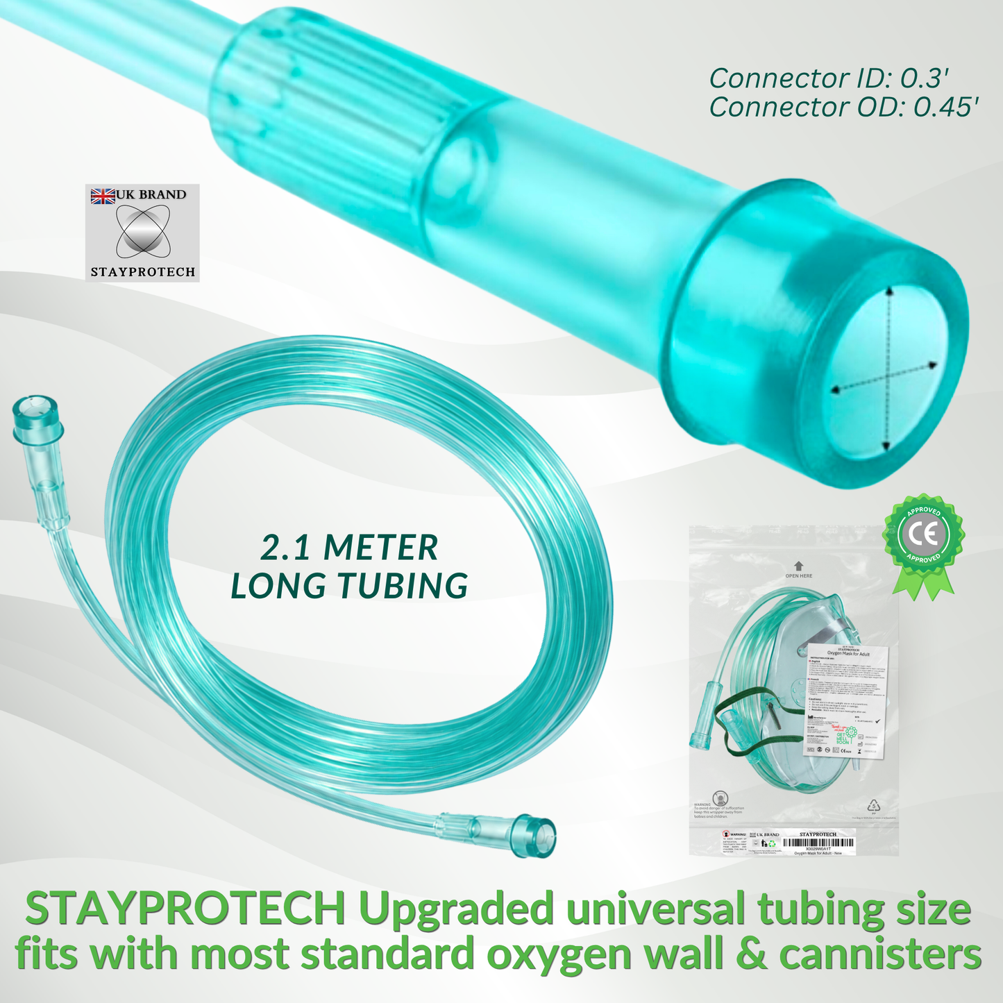 STAYPROTECH Oxygen Mask with 2.1m Tubing Medical Oxygen Mask for Adult. Enhances Oxygen Therapy at Home. Comfortable Fit, Adjustable Strap & Soft Medical Grade PVC.