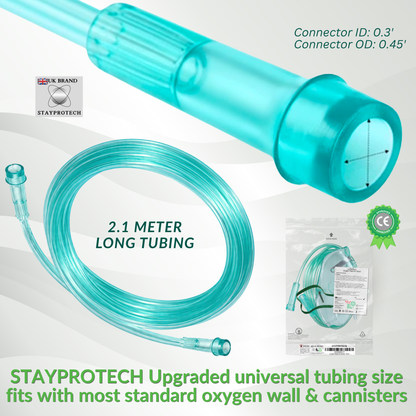 STAYPROTECH Oxygen Mask with 2.1m Tubing Medical Oxygen Mask for Adult. Enhances Oxygen Therapy at Home. Comfortable Fit, Adjustable Strap & Soft Medical Grade PVC.