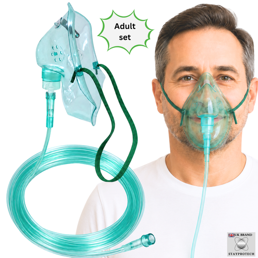 STAYPROTECH Oxygen Mask with 2.1m Tubing Medical Oxygen Mask for Adult. Enhances Oxygen Therapy at Home. Comfortable Fit, Adjustable Strap & Soft Medical Grade PVC.