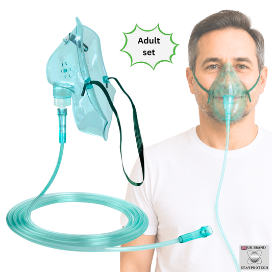 STAYPROTECH Oxygen Mask with 2.1m Tubing Medical Oxygen Mask for Adult. Enhances Oxygen Therapy at Home. Comfortable Fit, Adjustable Strap & Soft Medical Grade PVC.