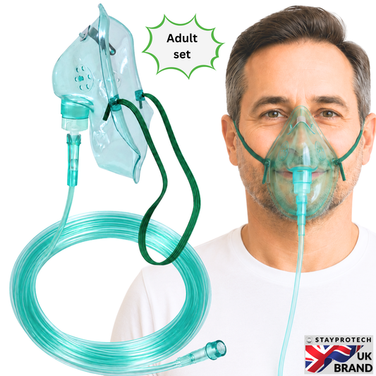 STAYPROTECH Oxygen Mask with 2.1m Tubing Medical Oxygen Mask for Adult. Enhances Oxygen Therapy at Home. Comfortable Fit, Adjustable Strap & Soft Medical Grade PVC.