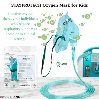 STAYPROTECH Oxygen Mask with 2.1m Tubing Medical Oxygen Mask for Kid’s. Enhances Oxygen Therapy at Home. Comfortable Fit, Adjustable Strap & Soft Medical Grade PVC.