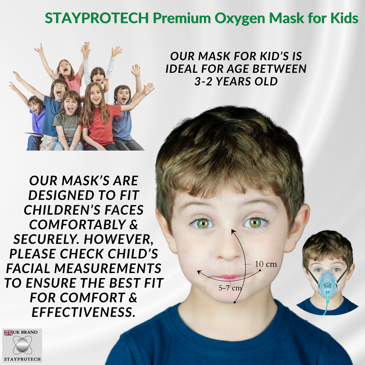 STAYPROTECH Oxygen Mask with 2.1m Tubing Medical Oxygen Mask for Kid’s. Enhances Oxygen Therapy at Home. Comfortable Fit, Adjustable Strap & Soft Medical Grade PVC.