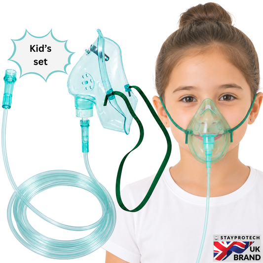 STAYPROTECH Oxygen Mask with 2.1m Tubing Medical Oxygen Mask for Kid’s. Enhances Oxygen Therapy at Home. Comfortable Fit, Adjustable Strap & Soft Medical Grade PVC.