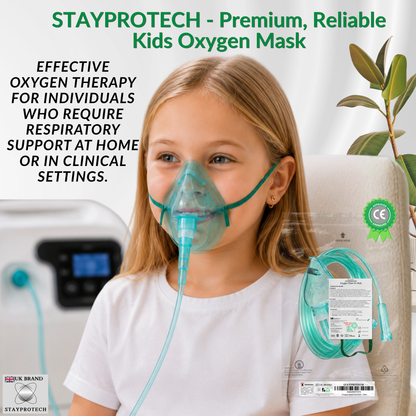 STAYPROTECH Oxygen Mask with 2.1m Tubing Medical Oxygen Mask for Kid’s. Enhances Oxygen Therapy at Home. Comfortable Fit, Adjustable Strap & Soft Medical Grade PVC.
