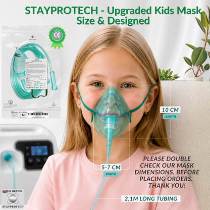 STAYPROTECH Oxygen Mask with 2.1m Tubing Medical Oxygen Mask for Kid’s. Enhances Oxygen Therapy at Home. Comfortable Fit, Adjustable Strap & Soft Medical Grade PVC.