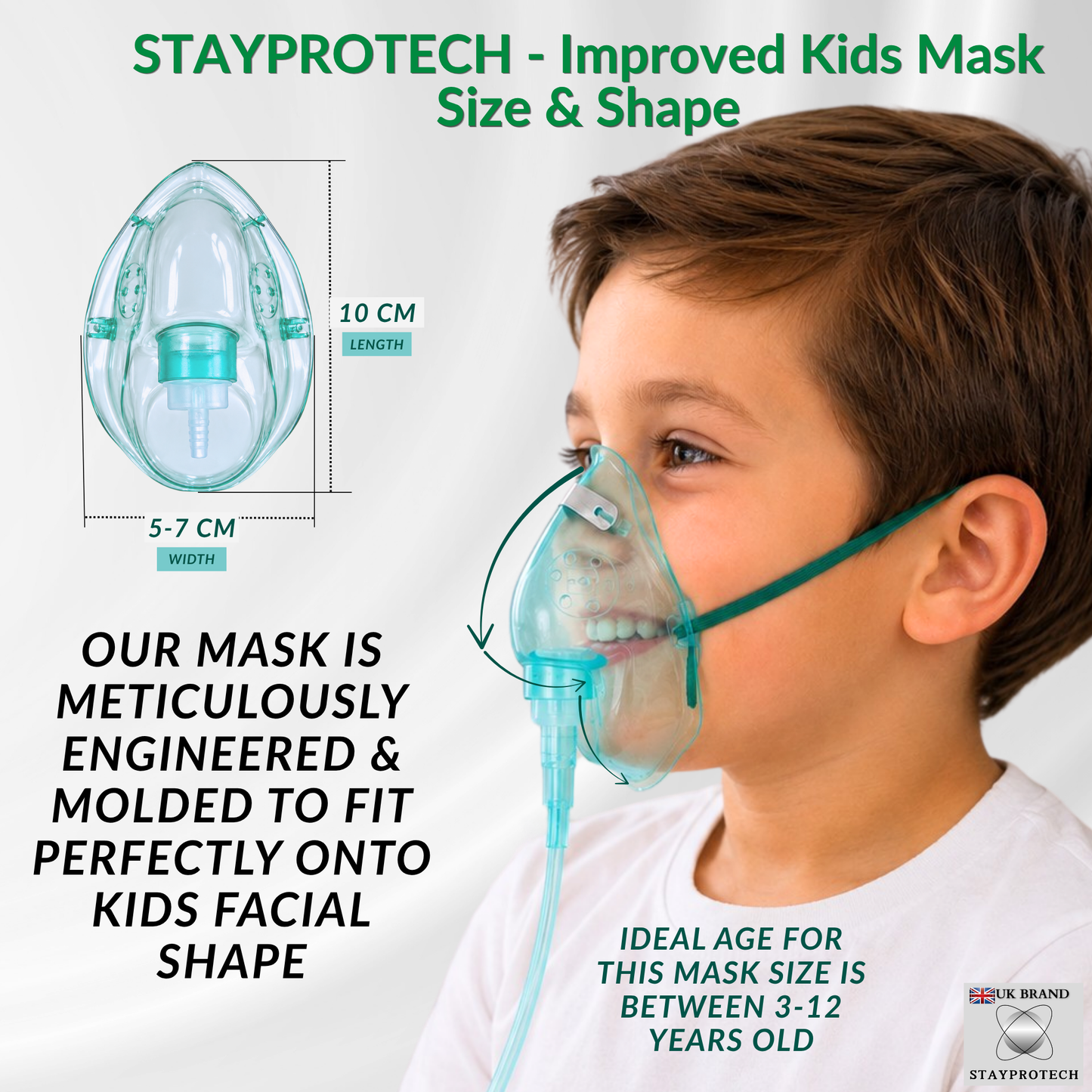 STAYPROTECH Oxygen Mask with 2.1m Tubing Medical Oxygen Mask for Kid’s. Enhances Oxygen Therapy at Home. Comfortable Fit, Adjustable Strap & Soft Medical Grade PVC.