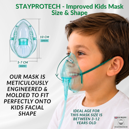 STAYPROTECH Oxygen Mask with 2.1m Tubing Medical Oxygen Mask for Kid’s. Enhances Oxygen Therapy at Home. Comfortable Fit, Adjustable Strap & Soft Medical Grade PVC.