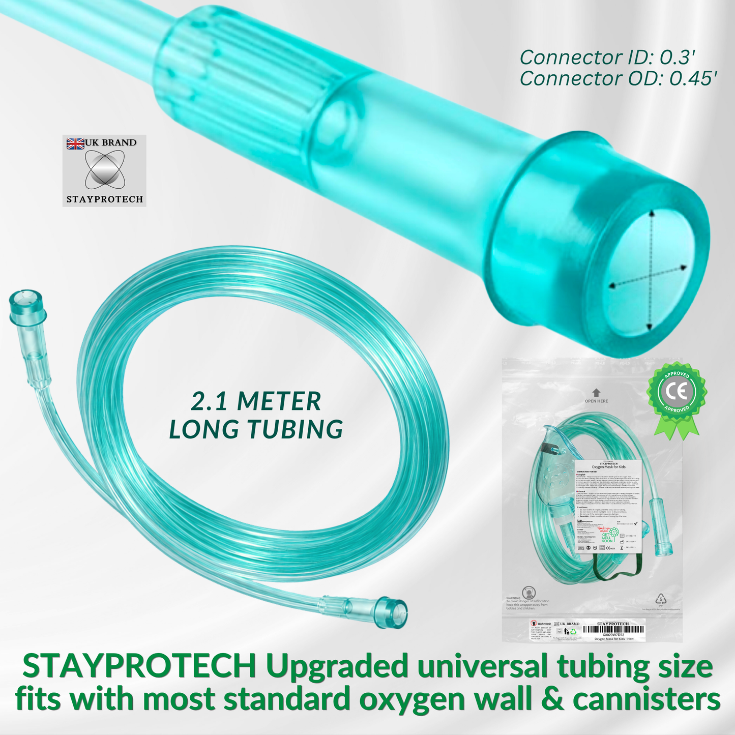 STAYPROTECH Oxygen Mask with 2.1m Tubing Medical Oxygen Mask for Kid’s. Enhances Oxygen Therapy at Home. Comfortable Fit, Adjustable Strap & Soft Medical Grade PVC.