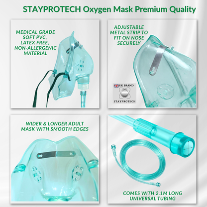 STAYPROTECH Oxygen Mask with 2.1m Tubing Medical Oxygen Mask for Kid’s. Enhances Oxygen Therapy at Home. Comfortable Fit, Adjustable Strap & Soft Medical Grade PVC.