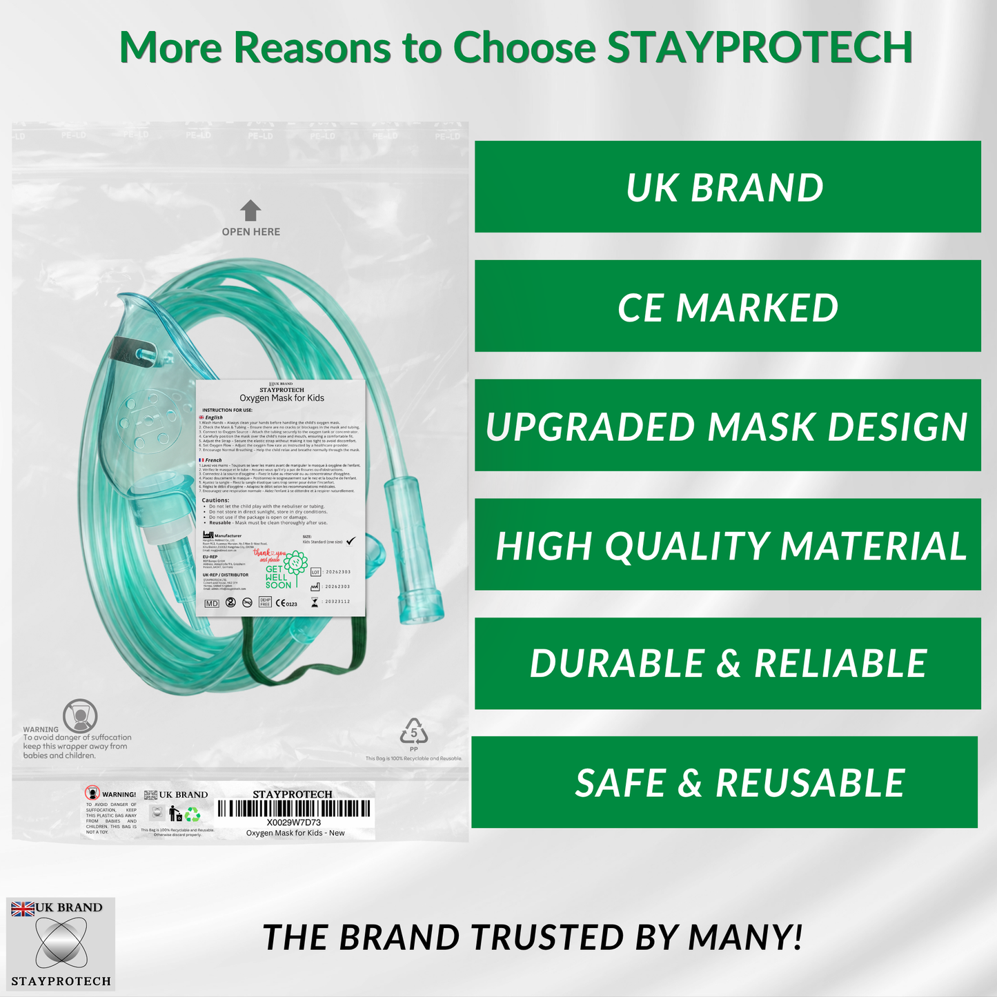 STAYPROTECH Oxygen Mask with 2.1m Tubing Medical Oxygen Mask for Kid’s. Enhances Oxygen Therapy at Home. Comfortable Fit, Adjustable Strap & Soft Medical Grade PVC.