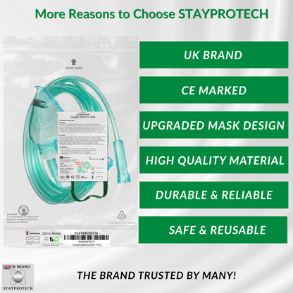 STAYPROTECH Oxygen Mask with 2.1m Tubing Medical Oxygen Mask for Kid’s. Enhances Oxygen Therapy at Home. Comfortable Fit, Adjustable Strap & Soft Medical Grade PVC.