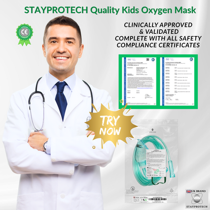 STAYPROTECH Oxygen Mask with 2.1m Tubing Medical Oxygen Mask for Kid’s. Enhances Oxygen Therapy at Home. Comfortable Fit, Adjustable Strap & Soft Medical Grade PVC.