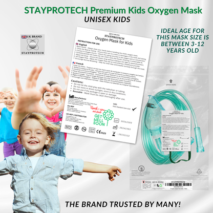 STAYPROTECH Oxygen Mask with 2.1m Tubing Medical Oxygen Mask for Kid’s. Enhances Oxygen Therapy at Home. Comfortable Fit, Adjustable Strap & Soft Medical Grade PVC.