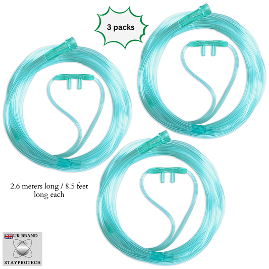 STAYPROTECH Oxygen Tubing Nasal Cannula 3PCS Green Medical Grade PVC, Kink Resistant Soft & Smooth Surface, Comfort & Convenient 2.6 m long for Long-Lasting wear.