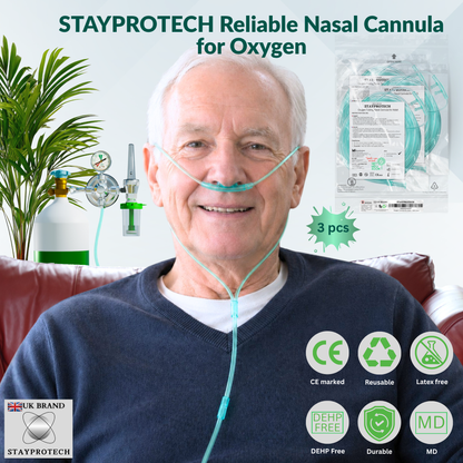 STAYPROTECH Oxygen Tubing Nasal Cannula 3PCS Green Medical Grade PVC, Kink Resistant Soft & Smooth Surface, Comfort & Convenient 2.6 m long for Long-Lasting wear.