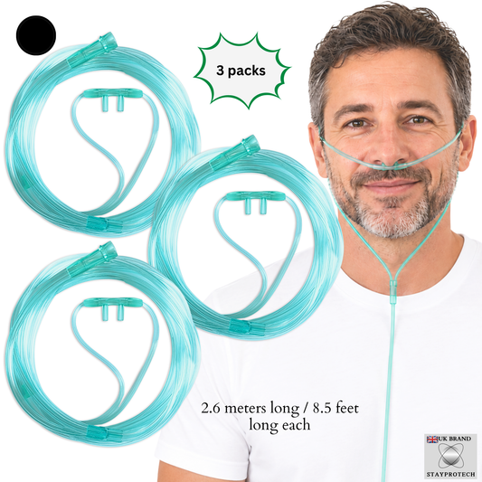 STAYPROTECH Oxygen Tubing Nasal Cannula 3PCS Green Medical Grade PVC, Kink Resistant Soft & Smooth Surface, Comfort & Convenient 2.6 m long for Long-Lasting wear.
