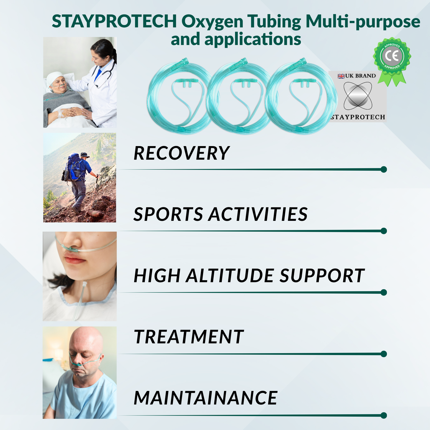 STAYPROTECH Oxygen Tubing Nasal Cannula 3PCS Green Medical Grade PVC, Kink Resistant Soft & Smooth Surface, Comfort & Convenient 2.6 m long for Long-Lasting wear.
