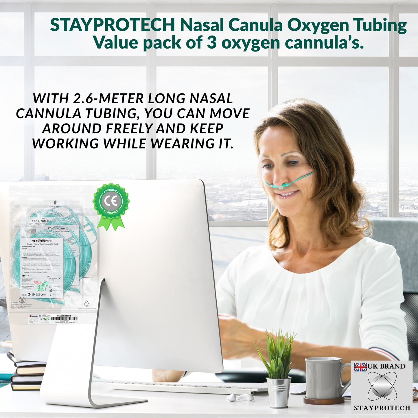 STAYPROTECH Oxygen Tubing Nasal Cannula 3PCS Green Medical Grade PVC, Kink Resistant Soft & Smooth Surface, Comfort & Convenient 2.6 m long for Long-Lasting wear.