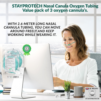 STAYPROTECH Oxygen Tubing Nasal Cannula 3PCS Green Medical Grade PVC, Kink Resistant Soft & Smooth Surface, Comfort & Convenient 2.6 m long for Long-Lasting wear.