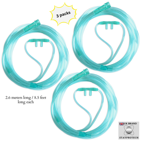 STAYPROTECH Oxygen Tubing Nasal Cannula 3PCS Green Medical Grade PVC, Kink Resistant Soft & Smooth Surface, Comfort & Convenient 2.6 m long for Long-Lasting wear.
