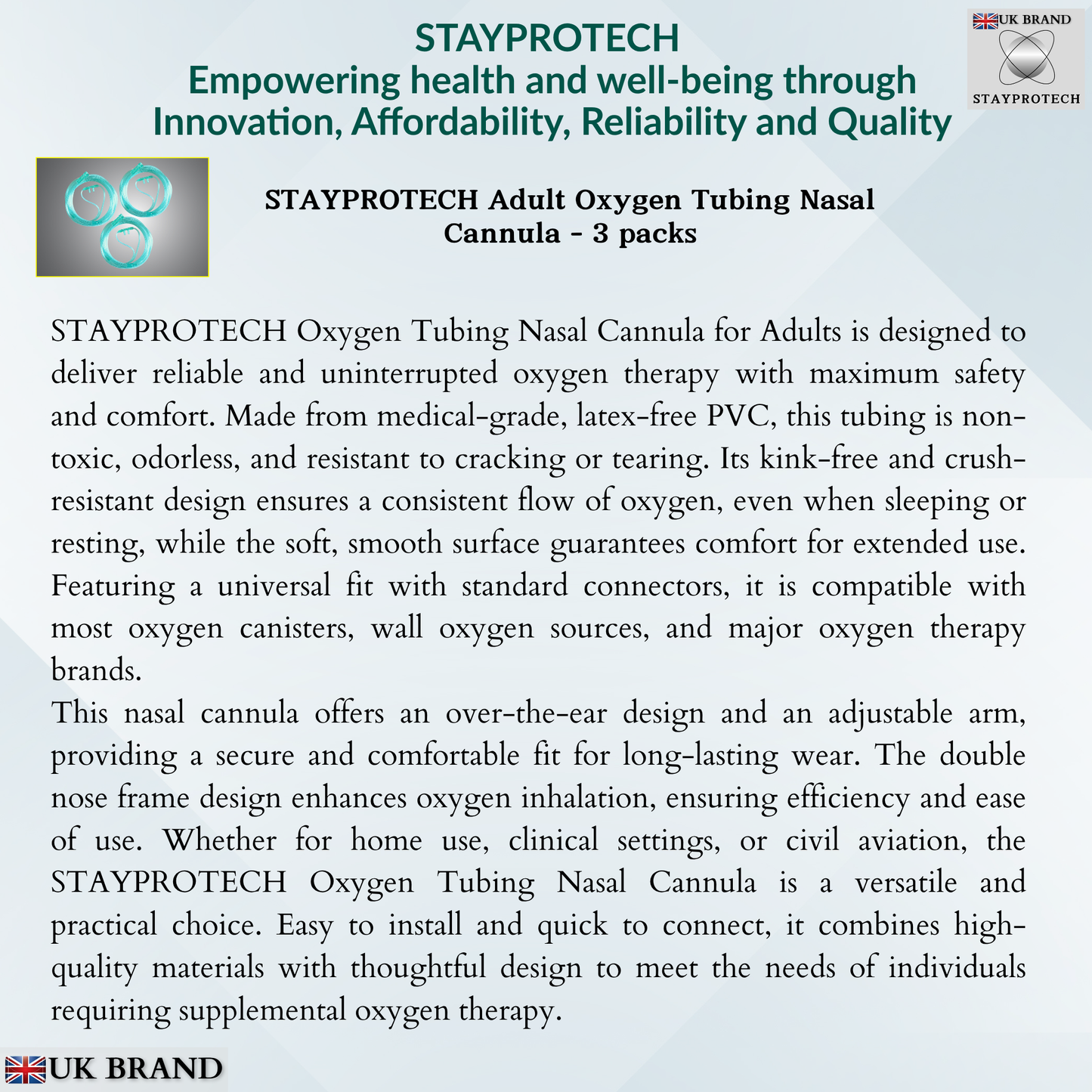 STAYPROTECH Oxygen Tubing Nasal Cannula 3PCS Green Medical Grade PVC, Kink Resistant Soft & Smooth Surface, Comfort & Convenient 2.6 m long for Long-Lasting wear.