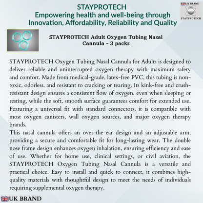 STAYPROTECH Oxygen Tubing Nasal Cannula 3PCS Green Medical Grade PVC, Kink Resistant Soft & Smooth Surface, Comfort & Convenient 2.6 m long for Long-Lasting wear.