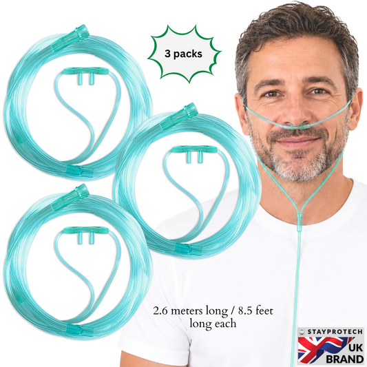 STAYPROTECH Oxygen Tubing Nasal Cannula 3PCS Green Medical Grade PVC, Kink Resistant Soft & Smooth Surface, Comfort & Convenient 2.6 m long for Long-Lasting wear.