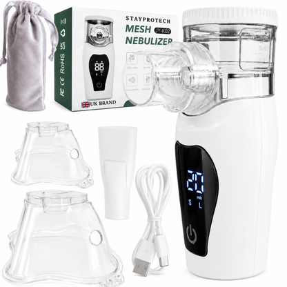 Portable Nebuliser Machine for Adults & Kids, Rechargeable USB-C & Advanced Digital Display Nebulizer with Adjustable Mist steam inhaler, Silent Handheld sinus steamer Mesh nebuliser.