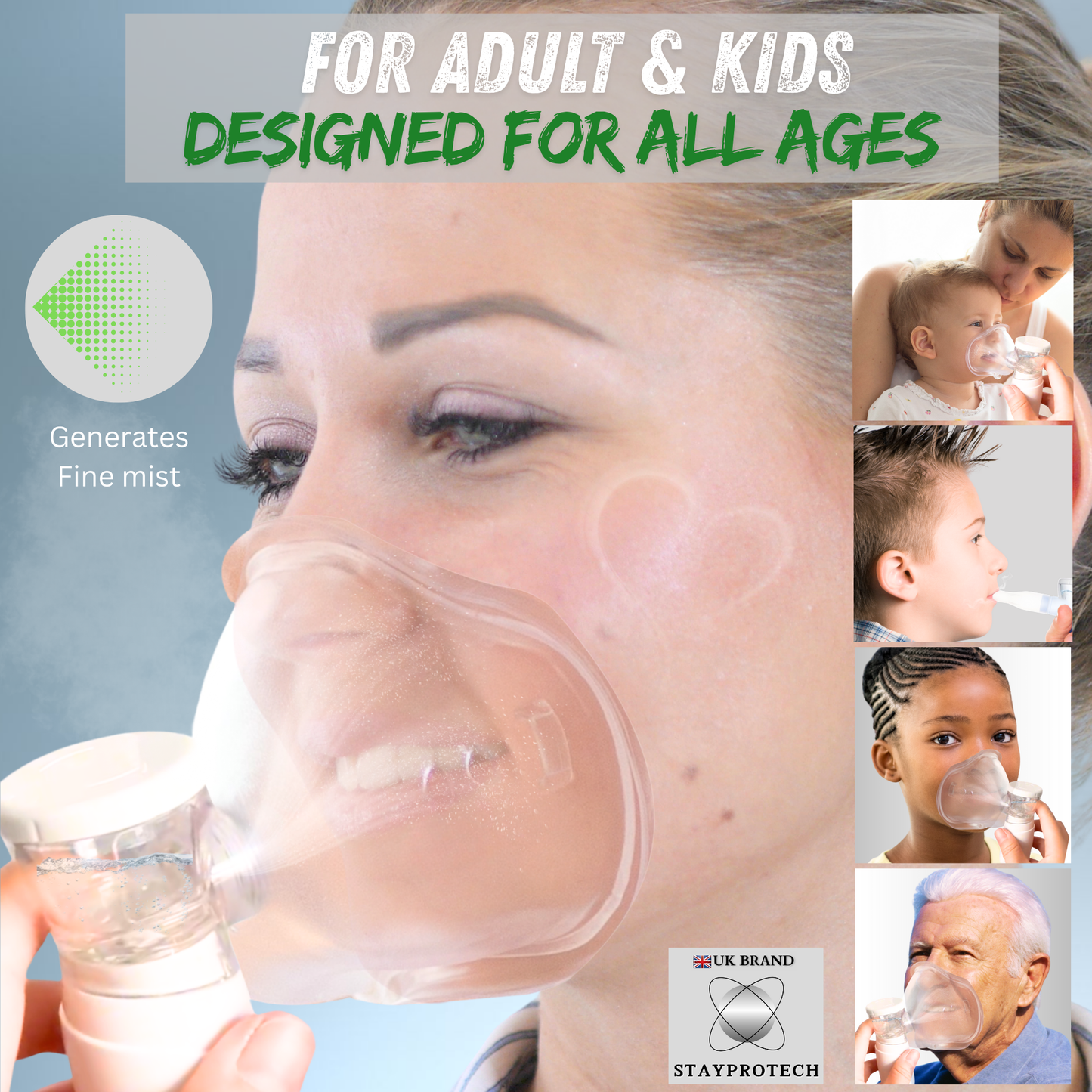 STAYPROTECH Portable Nebuliser Machine for Adults & Kids, Rechargeable USB-C nebuliser steam inhaler, Compact handheld nebulizer respiratory relief.