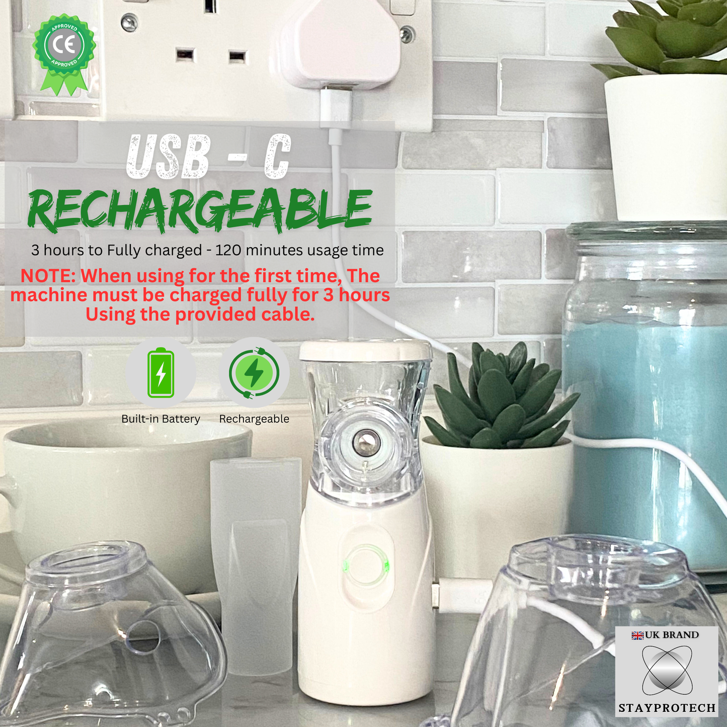 STAYPROTECH Portable Nebuliser Machine for Adults & Kids, Rechargeable USB-C nebuliser steam inhaler, Compact handheld nebulizer respiratory relief.