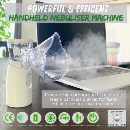 STAYPROTECH Portable Nebuliser Machine for Adults & Kids, Rechargeable USB-C nebuliser steam inhaler, Compact handheld nebulizer respiratory relief.