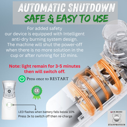 STAYPROTECH Portable Nebuliser Machine for Adults & Kids, Rechargeable USB-C nebuliser steam inhaler, Compact handheld nebulizer respiratory relief.