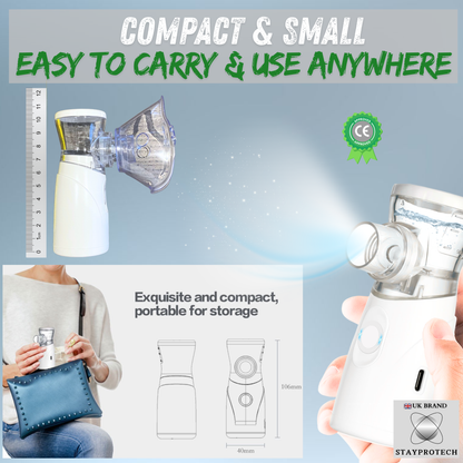 STAYPROTECH Portable Nebuliser Machine for Adults & Kids, Rechargeable USB-C nebuliser steam inhaler, Compact handheld nebulizer respiratory relief.