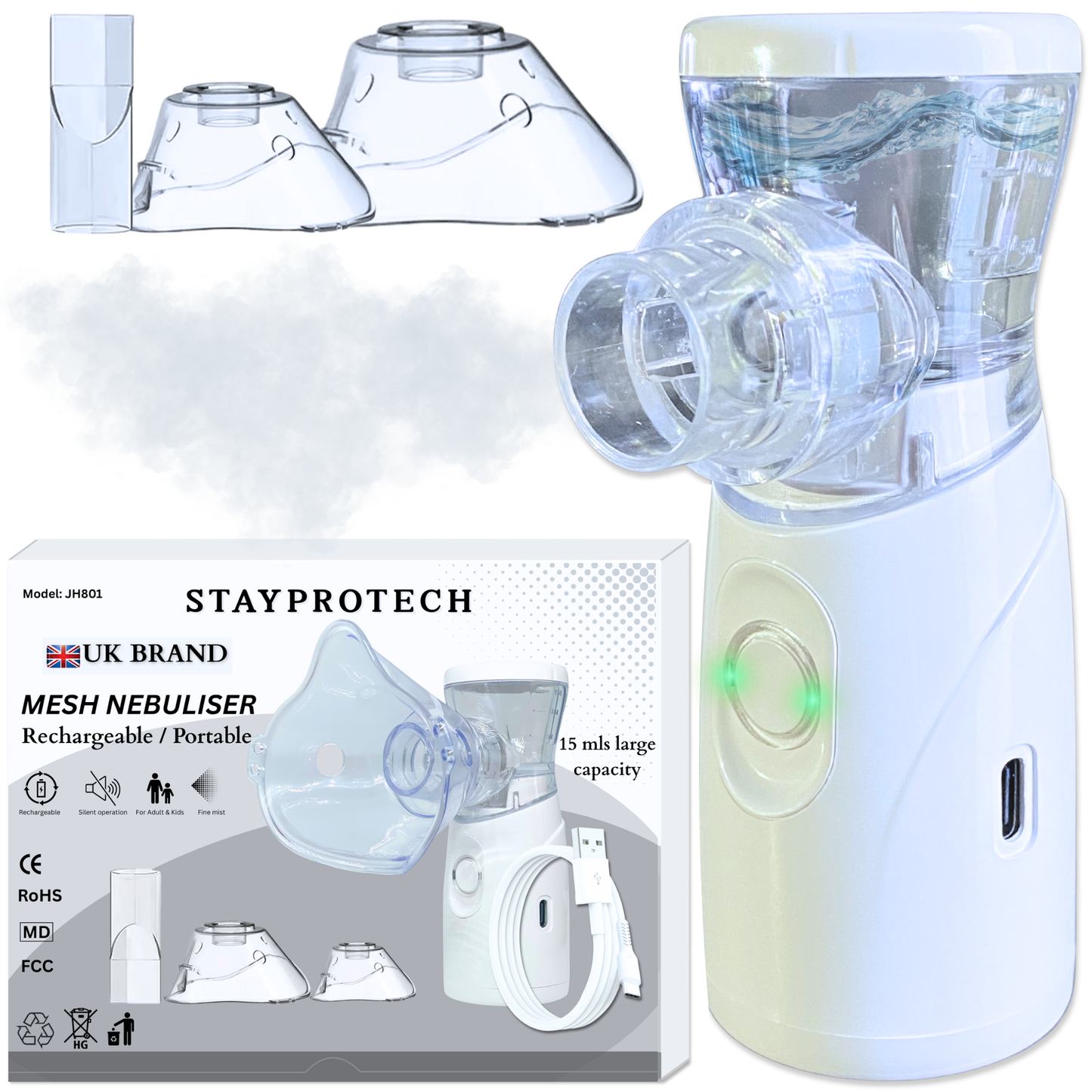 STAYPROTECH Portable Nebuliser Machine for Adults & Kids, Rechargeable USB-C nebuliser steam inhaler, Compact handheld nebulizer respiratory relief.