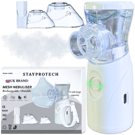 STAYPROTECH Portable Nebuliser Machine for Adults & Kids, Rechargeable USB-C nebuliser steam inhaler, Compact handheld nebulizer respiratory relief.