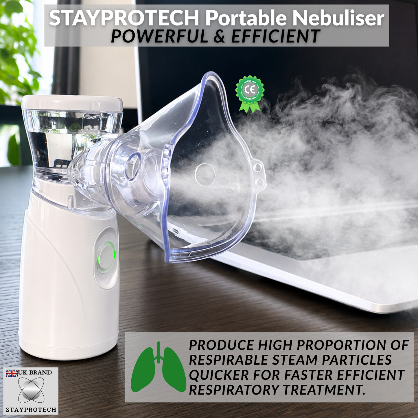 STAYPROTECH Portable Nebuliser Machine for Adults & Kids, Rechargeable USB-C nebuliser steam inhaler, Compact handheld nebulizer respiratory relief.