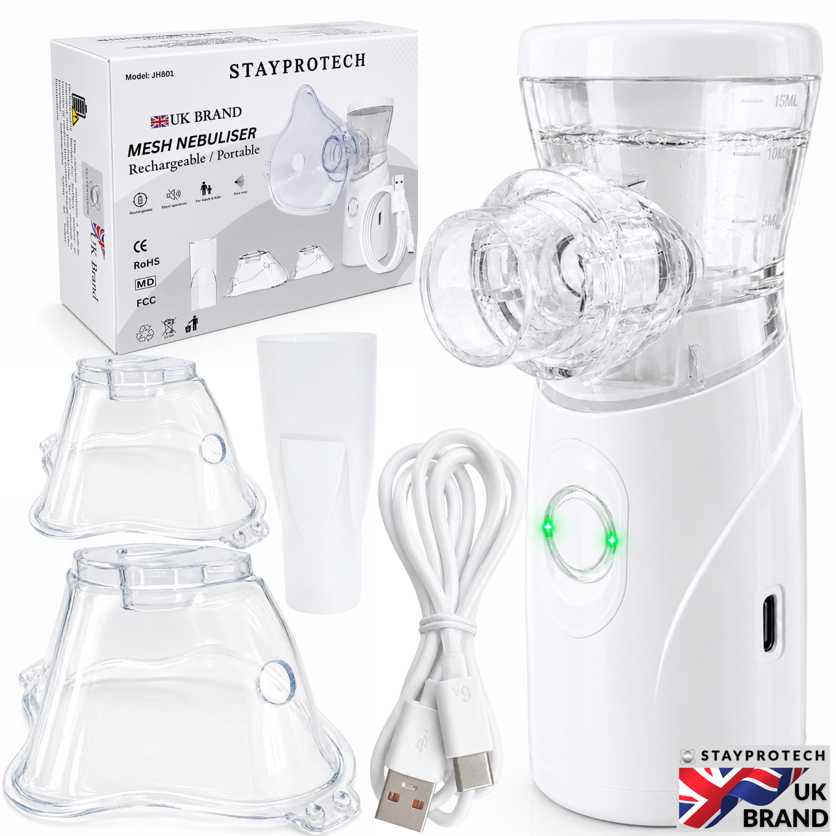 STAYPROTECH Portable Nebuliser Machine for Adults & Kids, Rechargeable USB-C nebuliser steam inhaler, Compact handheld nebulizer respiratory relief.