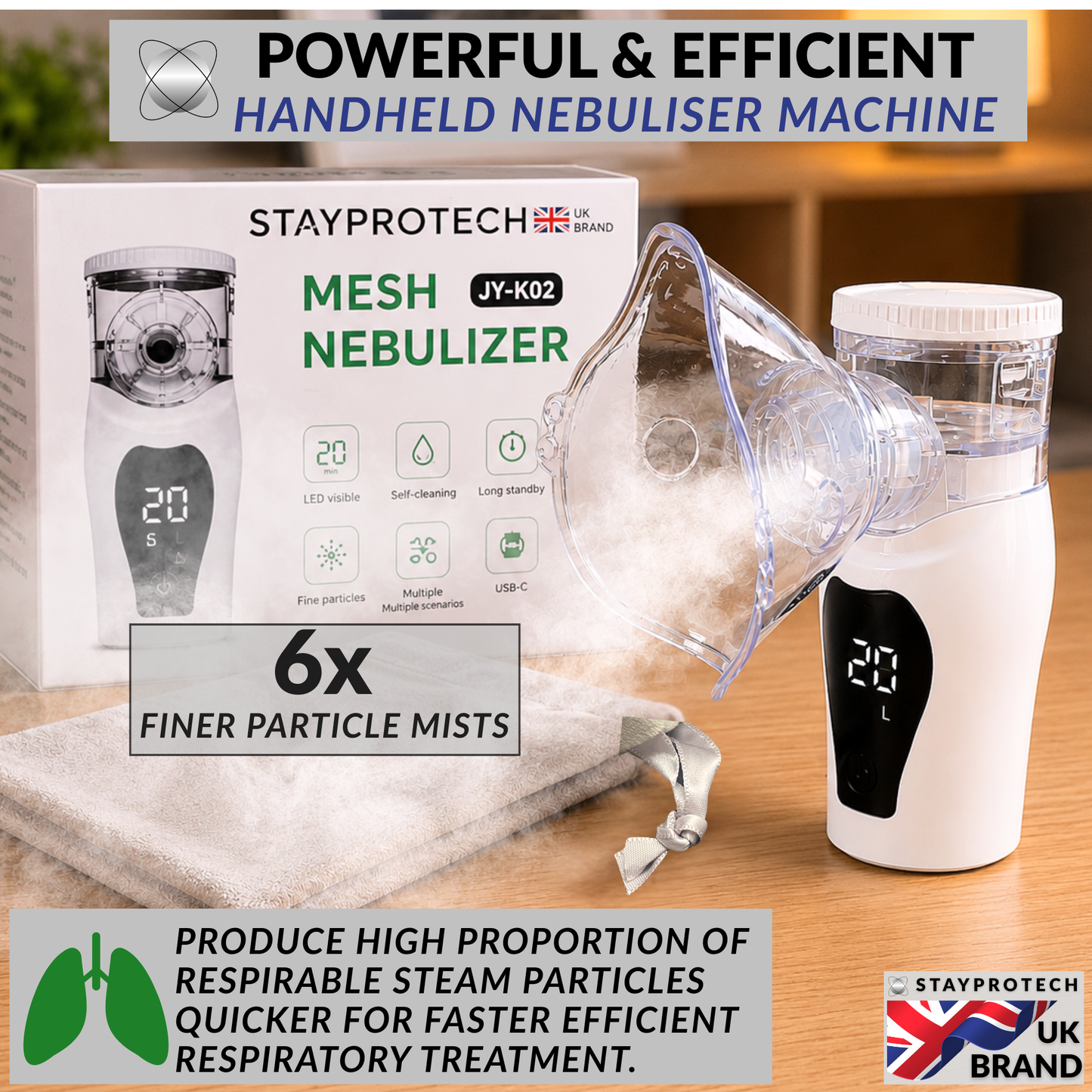 Portable Nebuliser Machine for Adults & Kids, Rechargeable USB-C & Advanced Digital Display Nebulizer with Adjustable Mist steam inhaler, Silent Handheld sinus steamer Mesh nebuliser.