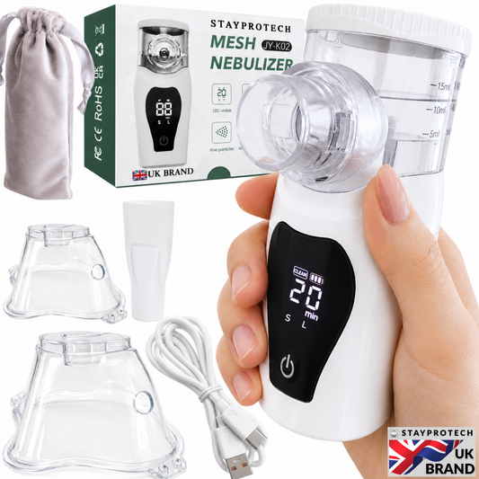 STAYPROTECH Portable Nebuliser Machine, Advanced Digital Display, Rechargeable USB-C, Compact and Handheld Nebuliser for Adult & Kids.