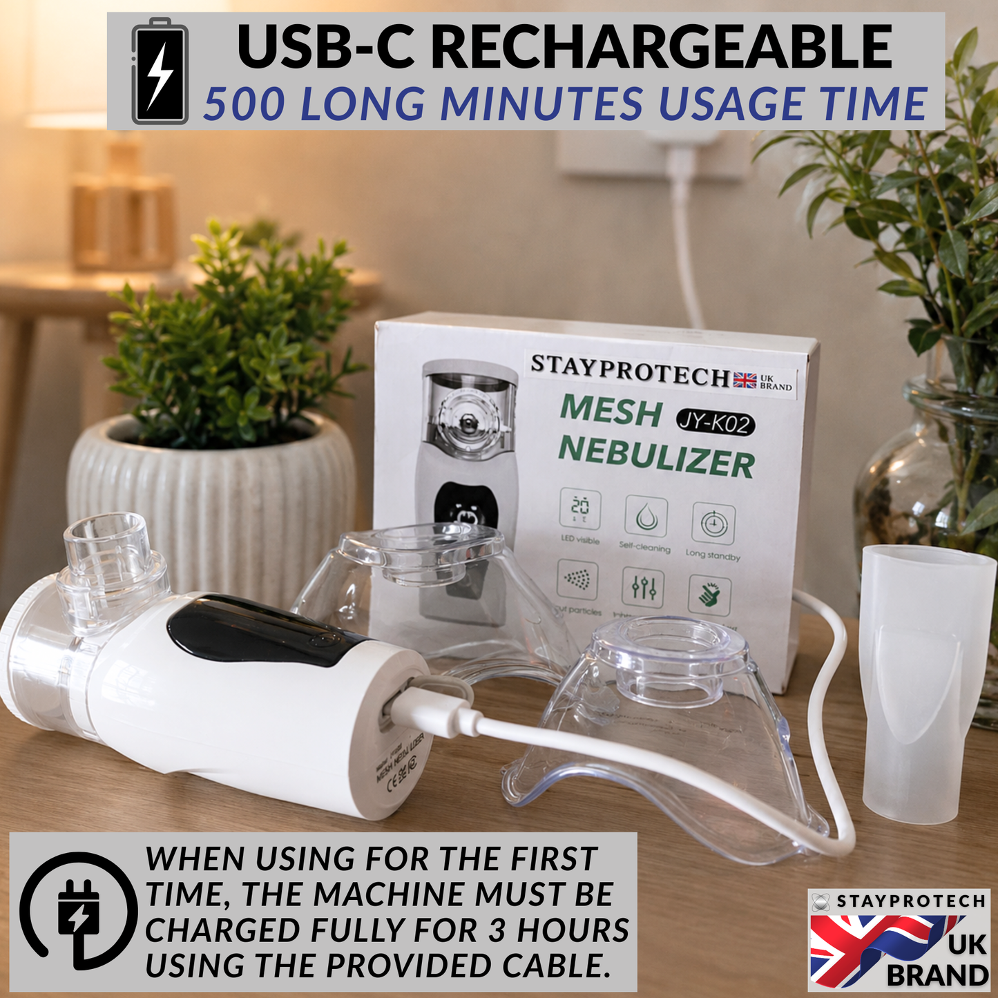 Portable Nebuliser Machine for Adults & Kids, Rechargeable USB-C & Advanced Digital Display Nebulizer with Adjustable Mist steam inhaler, Silent Handheld sinus steamer Mesh nebuliser.