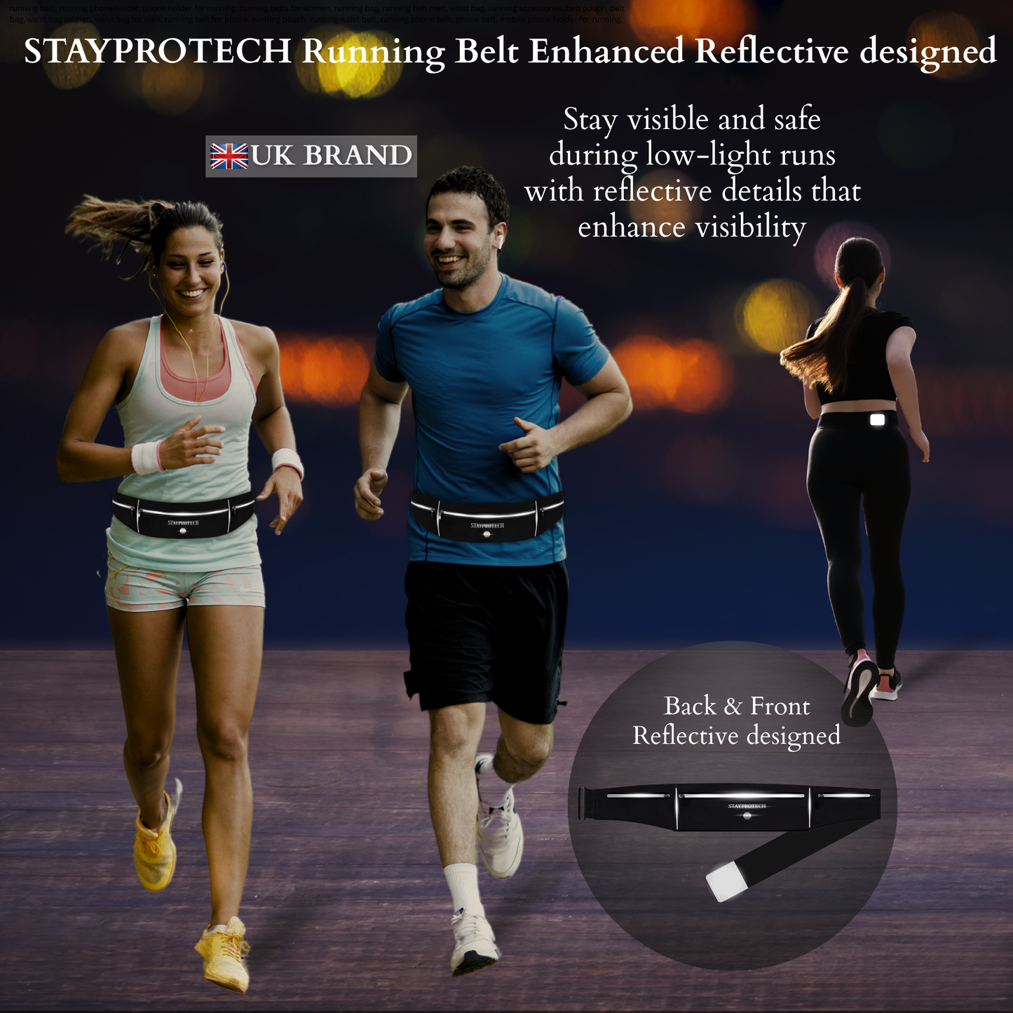 STAYPROTECH Running belt, large capacity phone holder for running, Adjustable waist bag for men & women, Waterproof Ultra-slim belt bag running phone holder and money belt.