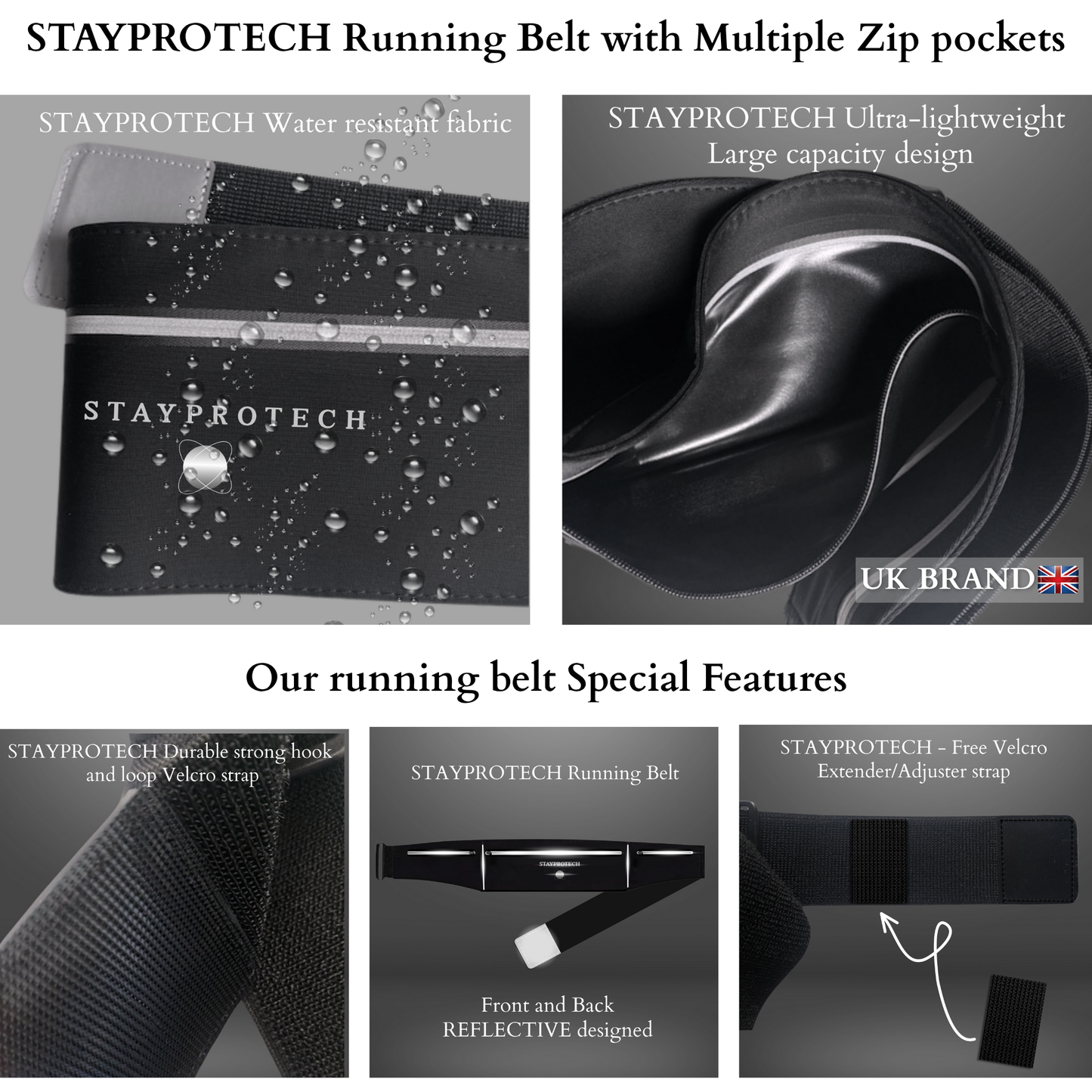 STAYPROTECH Running belt, large capacity phone holder for running, Adjustable waist bag for men & women, Waterproof Ultra-slim belt bag running phone holder and money belt.
