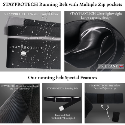 STAYPROTECH Running belt, large capacity phone holder for running, Adjustable waist bag for men & women, Waterproof Ultra-slim belt bag running phone holder and money belt.