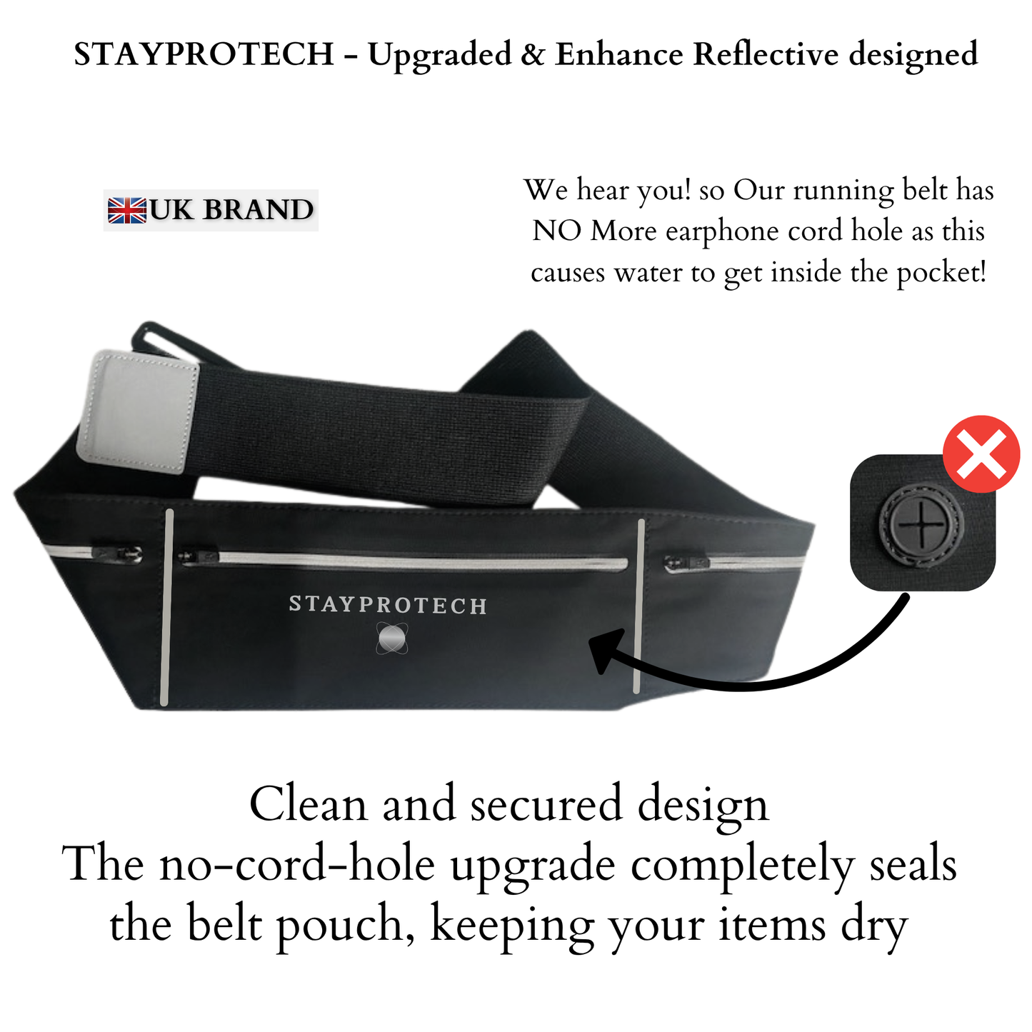 STAYPROTECH Running belt, large capacity phone holder for running, Adjustable waist bag for men & women, Waterproof Ultra-slim belt bag running phone holder and money belt.