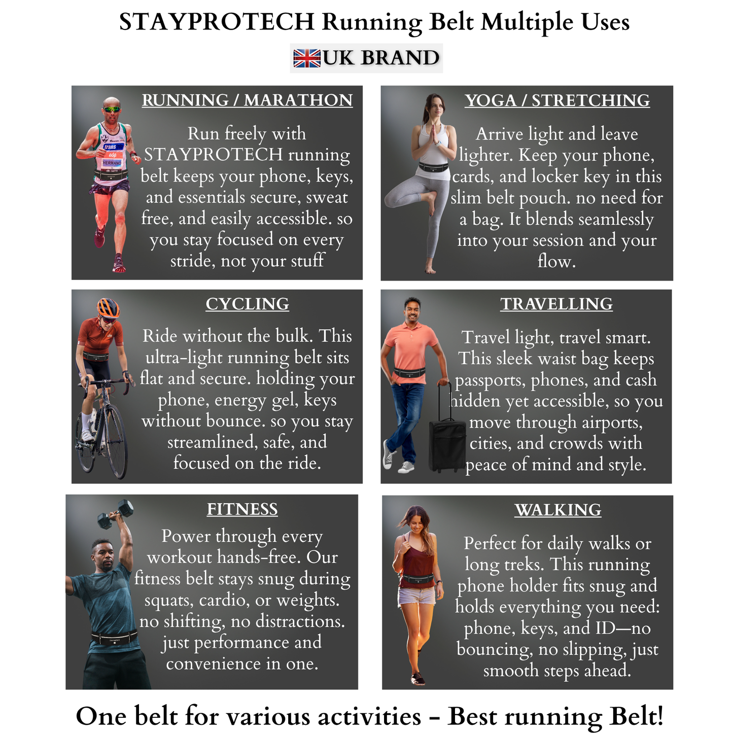 STAYPROTECH Running belt, large capacity phone holder for running, Adjustable waist bag for men & women, Waterproof Ultra-slim belt bag running phone holder and money belt.