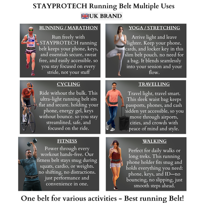 STAYPROTECH Running belt, large capacity phone holder for running, Adjustable waist bag for men & women, Waterproof Ultra-slim belt bag running phone holder and money belt.