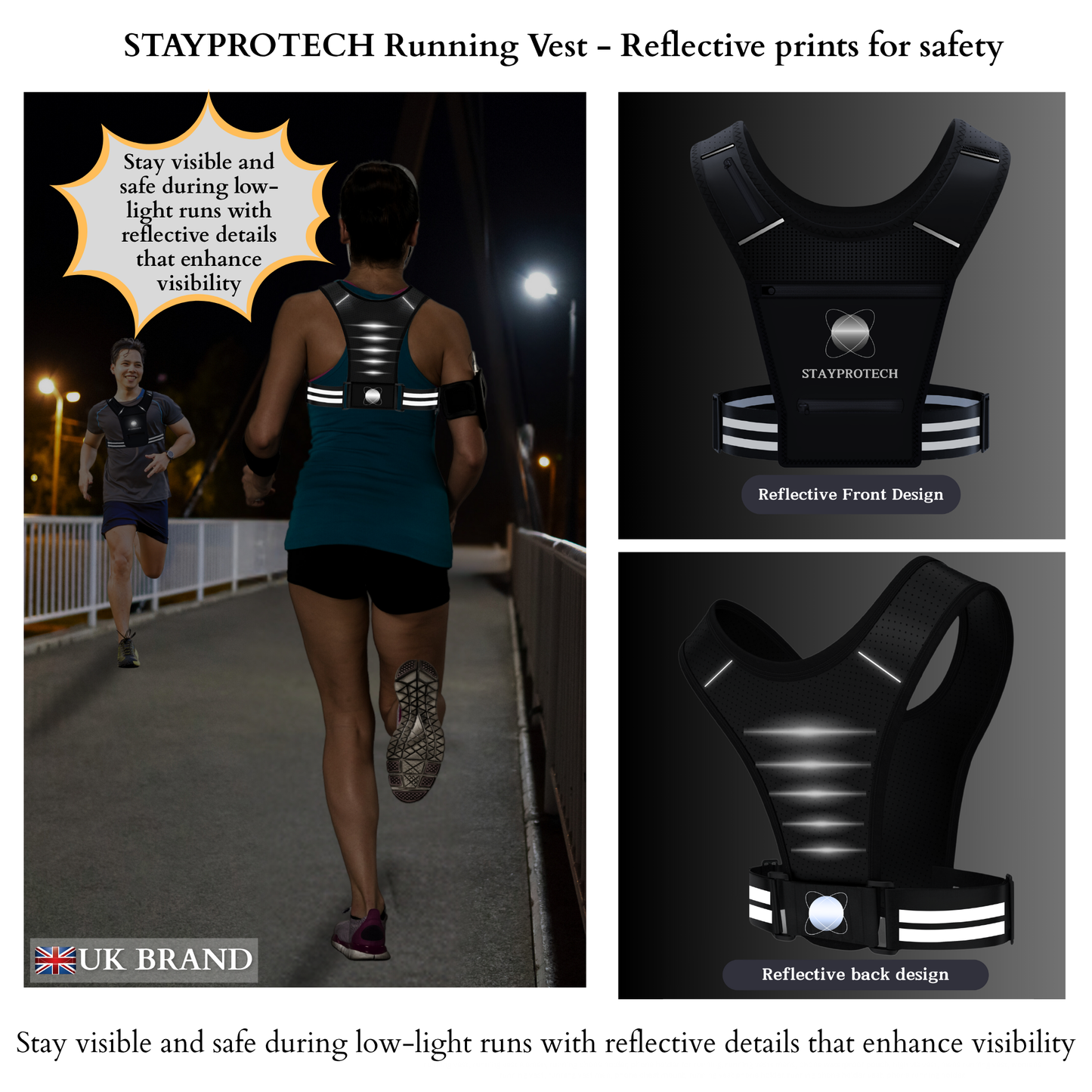 STAYPROTECH Running Vest, Phone Holder for Running with Multiple Pockets, Adjustable Waistband, Waterproof Phone Pouch, Lightweight and Reflective Running Vest Women & Men