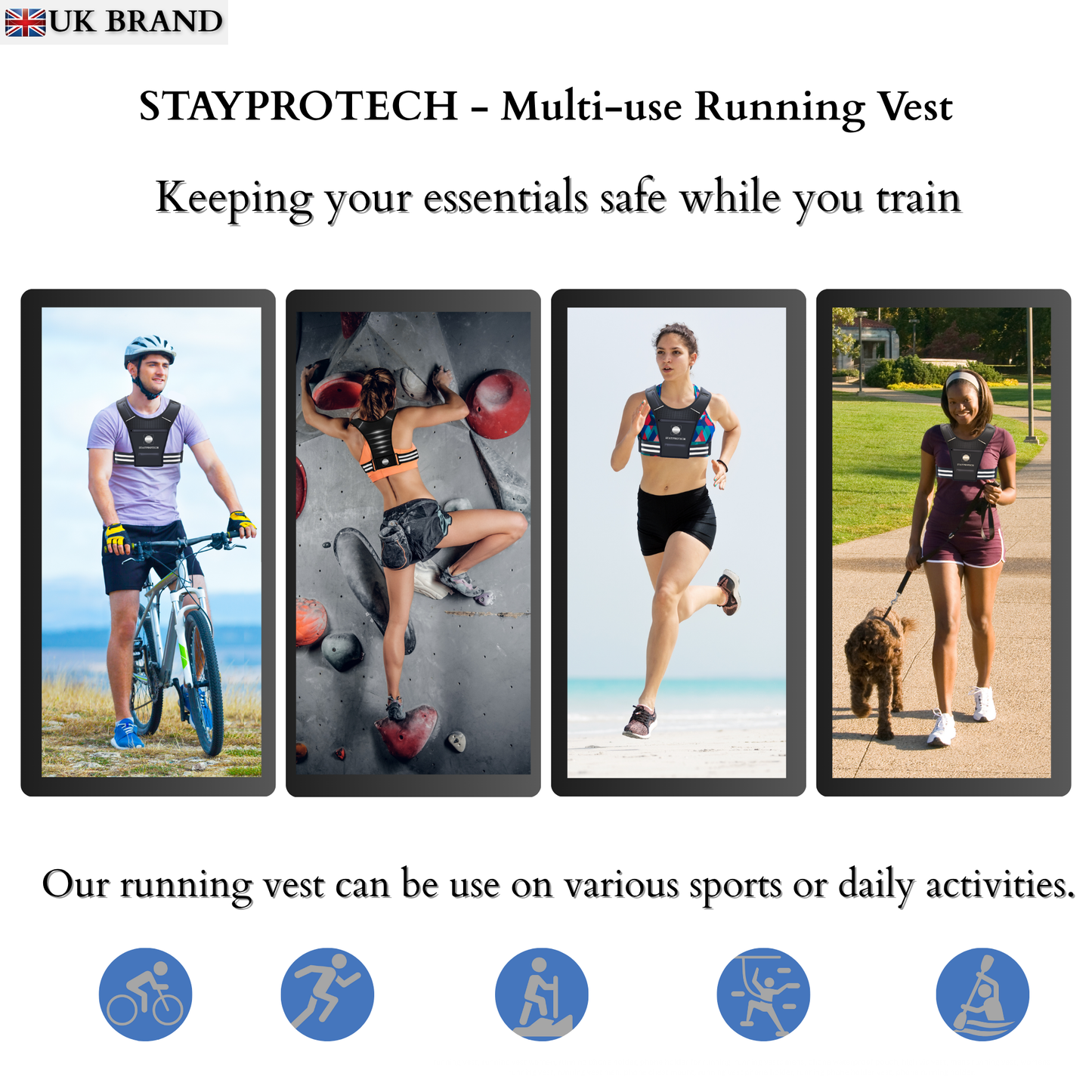 STAYPROTECH Running Vest, Phone Holder for Running with Multiple Pockets, Adjustable Waistband, Waterproof Phone Pouch, Lightweight and Reflective Running Vest Women & Men